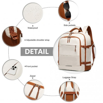 Kono EM2413 beige and brown travel backpack – detail view 7