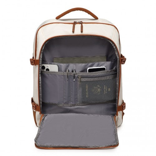 Kono EM2413 beige and brown travel backpack – detail view 9