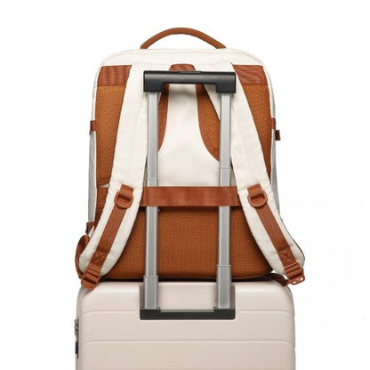 Kono EM2413 beige and brown travel backpack – detail view 11