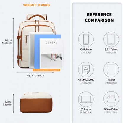 Kono EM2413 beige and brown travel backpack – detail view 6