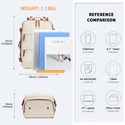 Kono EQ2344 beige and brown travel backpack – detail view 6