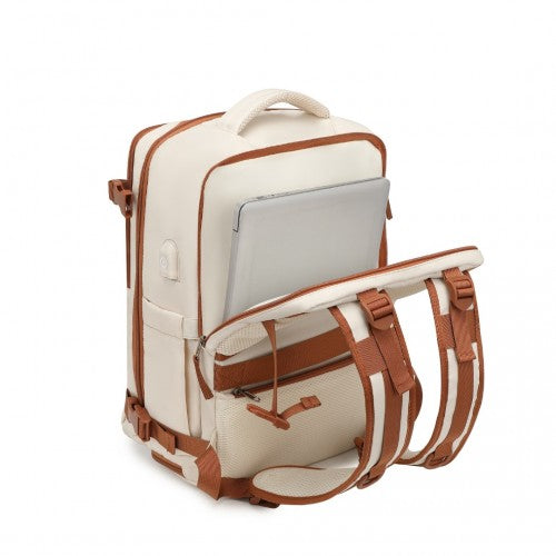 Kono EQ2344 beige and brown travel backpack – detail view 10