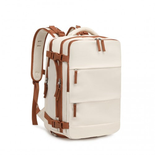 Kono EQ2344 beige and brown travel backpack – rear view