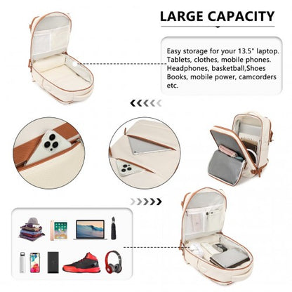 Kono EQ2344 beige and brown travel backpack – detail view 9