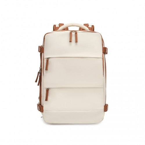 Kono EQ2344 beige and brown travel backpack – side view
