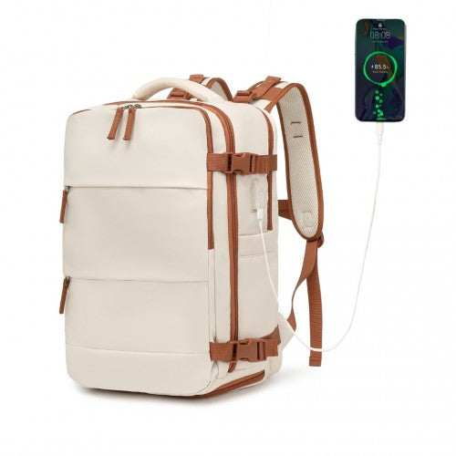 Kono EQ2344 beige and brown travel backpack – front view