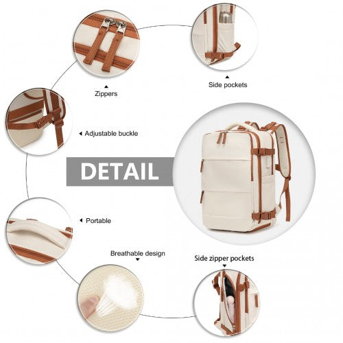 Kono EQ2344 beige and brown travel backpack – detail view 7