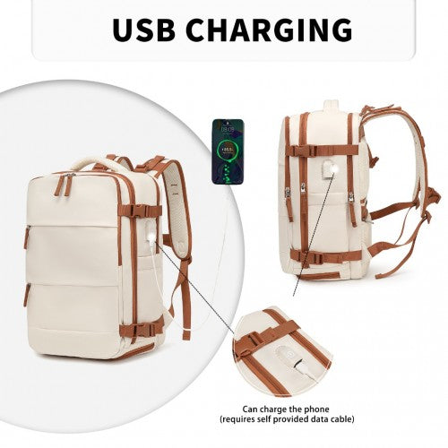 Kono EQ2344 beige and brown travel backpack – detail view 8