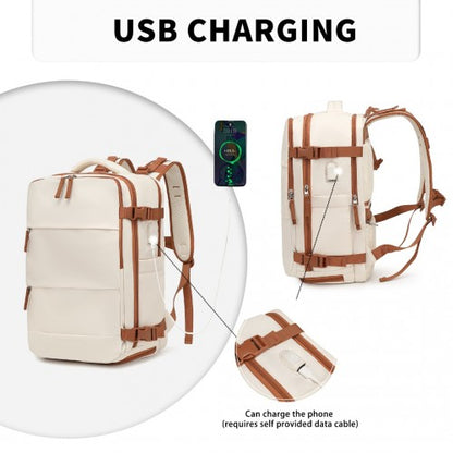Kono EQ2344 beige and brown travel backpack – detail view 8