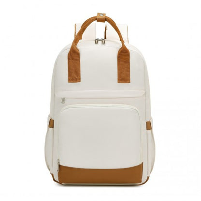 EQ2401 - Kono Multi-Compartment Laptop Backpack with Type-C USB Charging Port and Small Pouch for Daily Commute and Travel - Cream And Brown