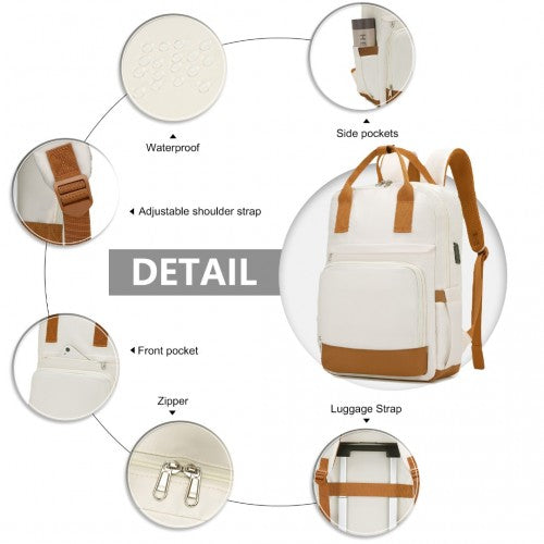 Kono EQ2401 cream and brown laptop backpack – detail view 8