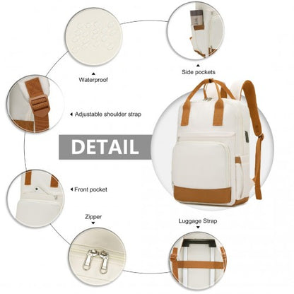 Kono EQ2401 cream and brown laptop backpack – detail view 8