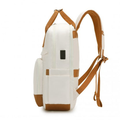 Kono EQ2401 cream and brown laptop backpack – rear view
