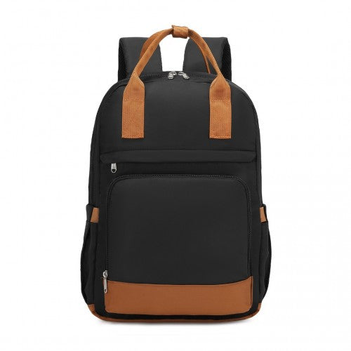 Kono EQ2401 black and brown laptop backpack – side view