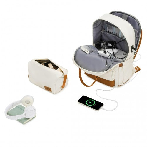 Kono EQ2401 cream and brown laptop backpack – detail view 12
