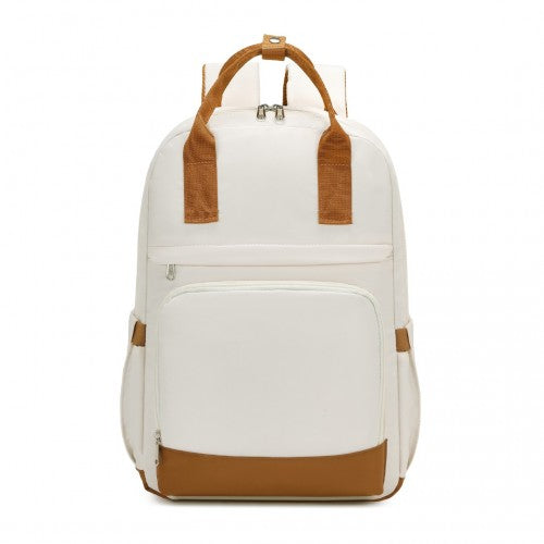 Kono EQ2401 cream and brown laptop backpack – side view