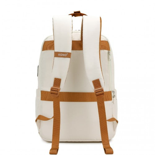 Kono EQ2401 cream and brown laptop backpack – detail view 4