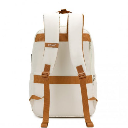 Kono EQ2401 cream and brown laptop backpack – detail view 4