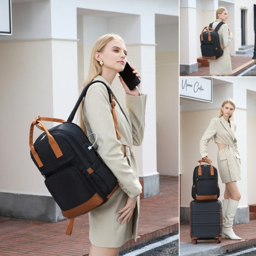 Kono EQ2401 black and brown laptop backpack – detail view 14