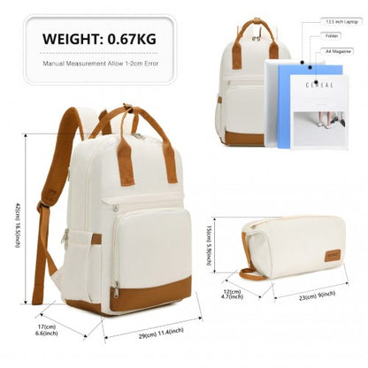 Kono EQ2401 cream and brown laptop backpack – detail view 7