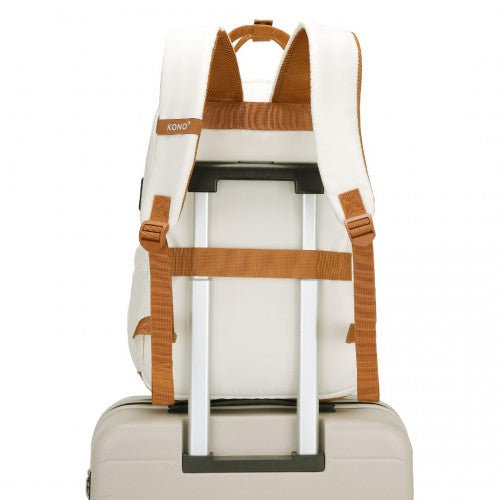 Kono EQ2401 cream and brown laptop backpack – detail view 13