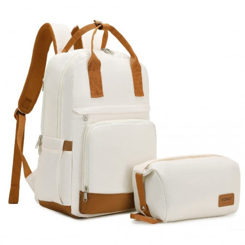 Kono EQ2401 cream and brown laptop backpack – front view