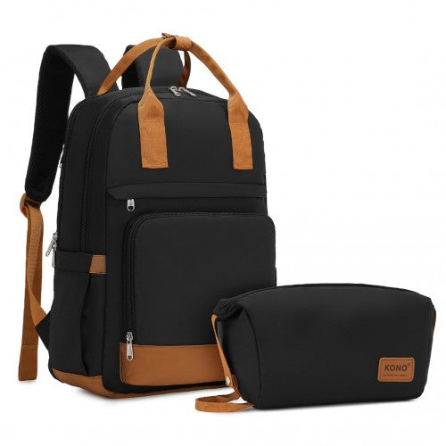 Kono EQ2401 black and brown laptop backpack – front view