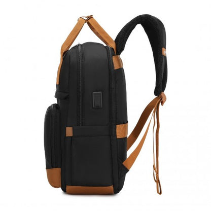 Kono EQ2401 black and brown laptop backpack – rear view