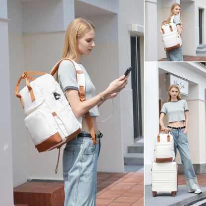 Kono EQ2401 cream and brown laptop backpack – detail view 14