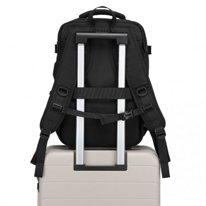 EQ2406 - Kono Ultimate Traveler's Backpack with Detachable Waist Pack and Integrated USB/Type-C Charging Ports - Black