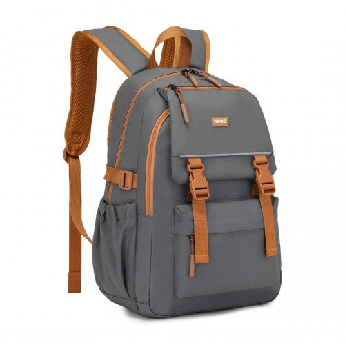 Kono EQ2416 grey and brown backpack – front view