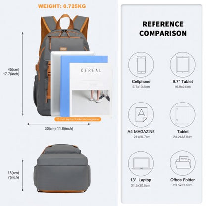 Kono EQ2416 grey and brown backpack – detail view 6