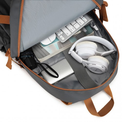 Kono EQ2416 grey and brown backpack – detail view 10