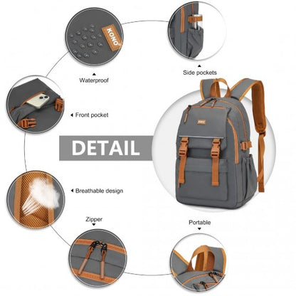 Kono EQ2416 grey and brown backpack – detail view 7