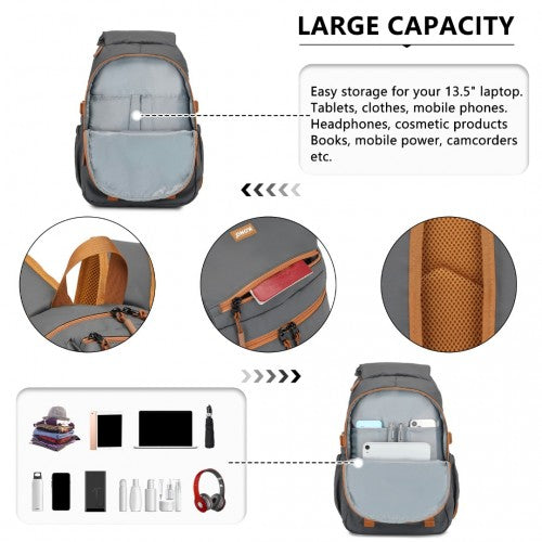 Kono EQ2416 grey and brown backpack – detail view 8