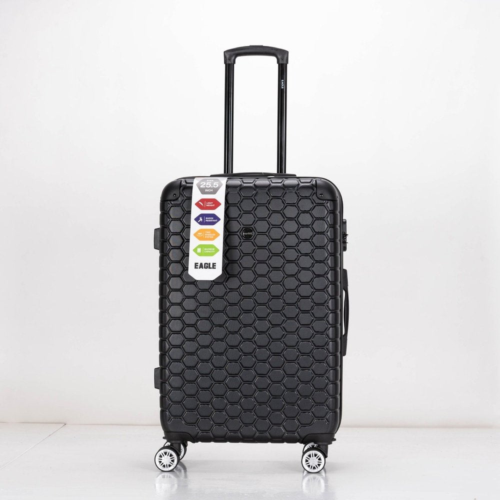 EAGLE Hexagon ABS Hard Shell 4 Wheels Black - Easy Luggage