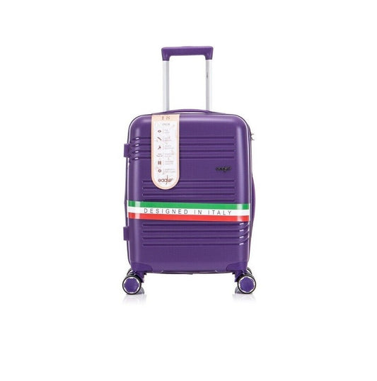 Purple Eagle 30 inch hard shell PP suitcase with ribbed texture, Italian flag stripe, and spinner wheels