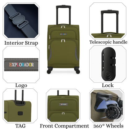Explorador Expandable Soft Suitcase with Spinner Wheels & Lock - Cabin