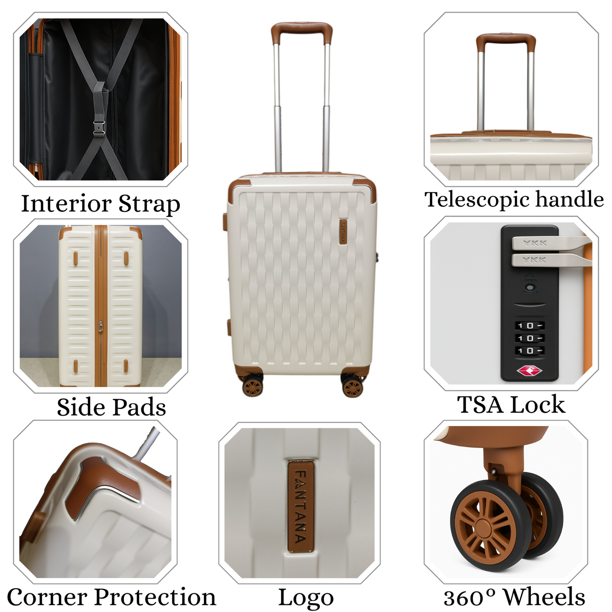 Fantana Premium Expandable Luggage - Hard Shell Polycarbonate, 360° Spinners, TSA Lock - Extra Large