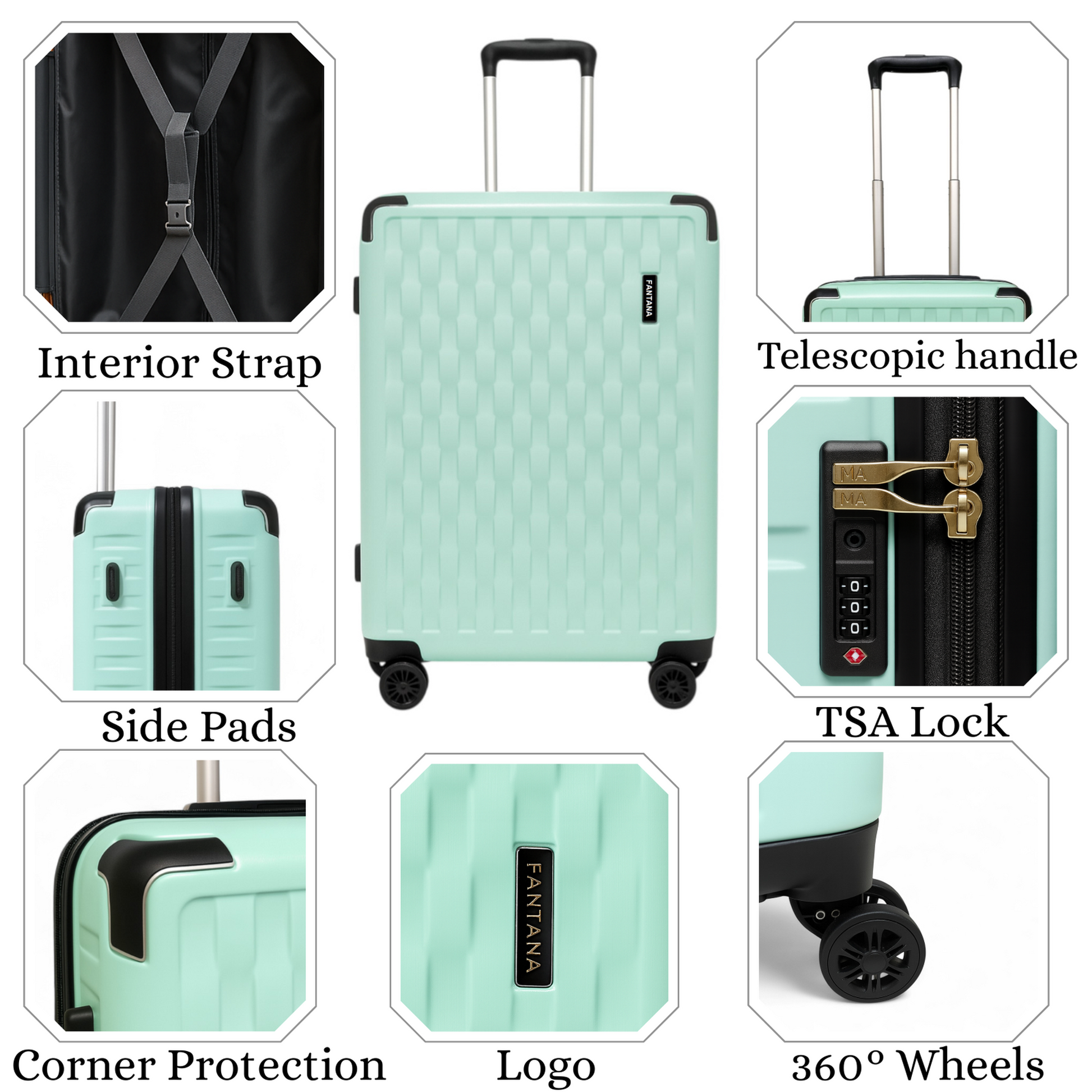 Fantana Premium Expandable Luggage - Hard Shell Polycarbonate, 360° Spinners, TSA Lock - Extra Large