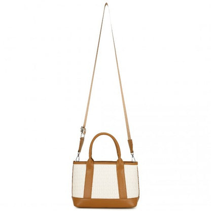 HBM2422 - Miss Lulu Elegant PVC Leather Tote Bag with Monogram Pattern Convertible Shoulder Strap Top Handle Women's Handbag - Beige