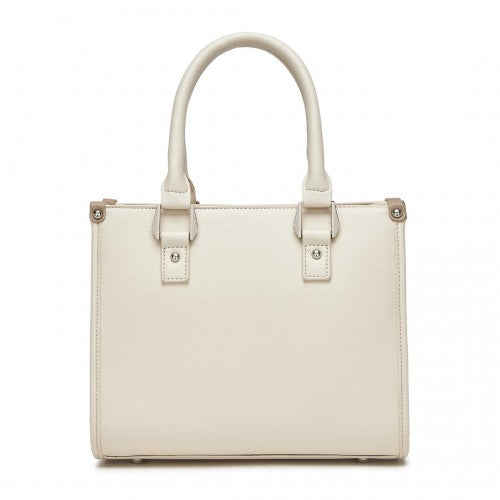 HBM2462 - Miss Lulu PU Leather Graceful Spacious Tote Bag with Woven Trim and Detachable Ethnic Strap - Beige