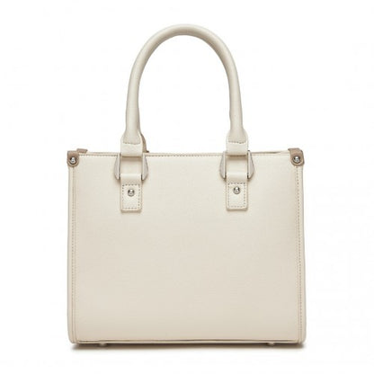 HBM2462 - Miss Lulu PU Leather Graceful Spacious Tote Bag with Woven Trim and Detachable Ethnic Strap - Beige