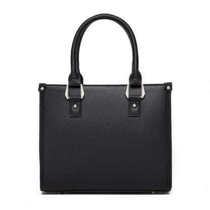 HBM2462 - Miss Lulu PU Leather Graceful Spacious Tote Bag with Woven Trim and Detachable Ethnic Strap - Black