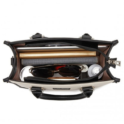 HBM2462 - Miss Lulu PU Leather Graceful Spacious Tote Bag with Woven Trim and Detachable Ethnic Strap - Black