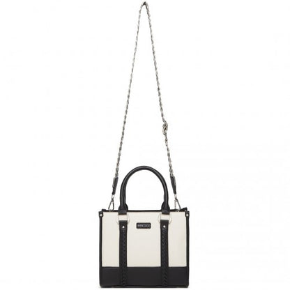 HBM2462 - Miss Lulu PU Leather Graceful Spacious Tote Bag with Woven Trim and Detachable Ethnic Strap - Black