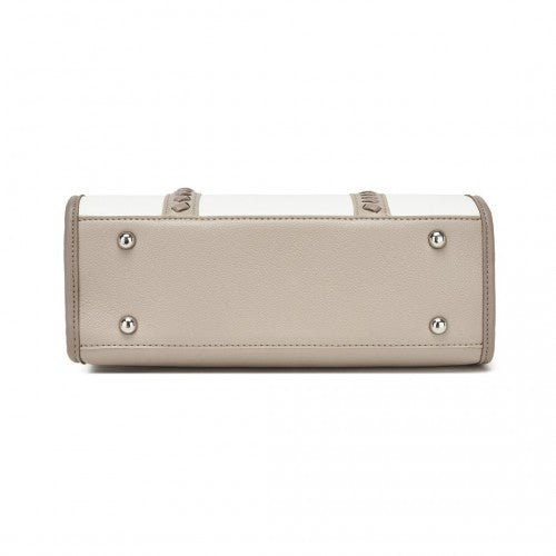 HBM2462 - Miss Lulu PU Leather Graceful Spacious Tote Bag with Woven Trim and Detachable Ethnic Strap - Khaki