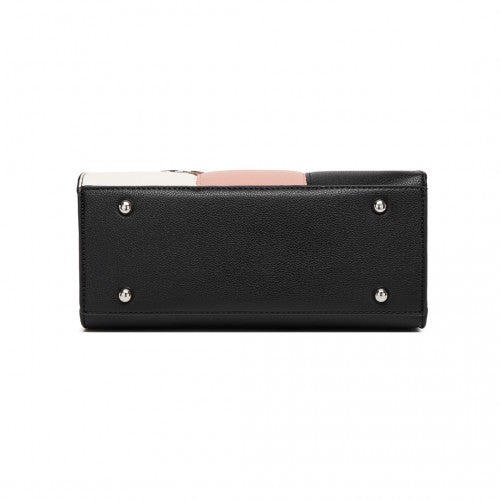 HBM2463 - MISS LULU PU Leather Three-Tone Stitched Shoulder Handbag - Stylish Daily Bag with Adjustable Strap - Pink