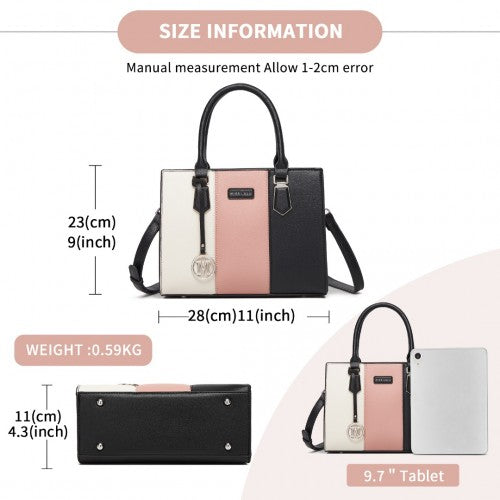 HBM2463 - MISS LULU PU Leather Three-Tone Stitched Shoulder Handbag - Stylish Daily Bag with Adjustable Strap - Pink