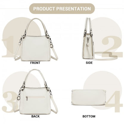 HBM2509 - Miss Lulu Textured PU Leather Crossbody Handbag with Woven Accents for Women - Beige